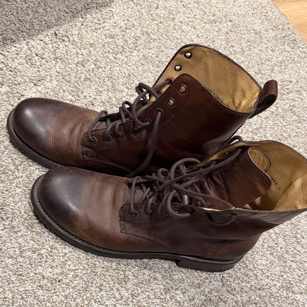 Frye Dark Brown Leather Lace-Up Boots